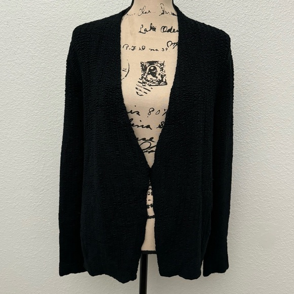 Eileen Fisher Silk Blend Open Front Textured Cardigan Black Small - Picture 1 of 11
